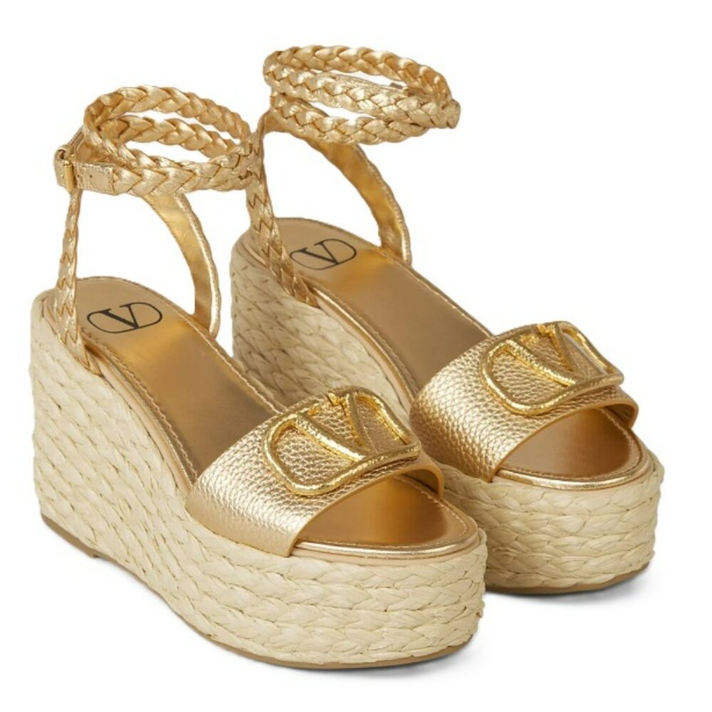 VALENTINO Vlogo Espadrille Wedges - Gold